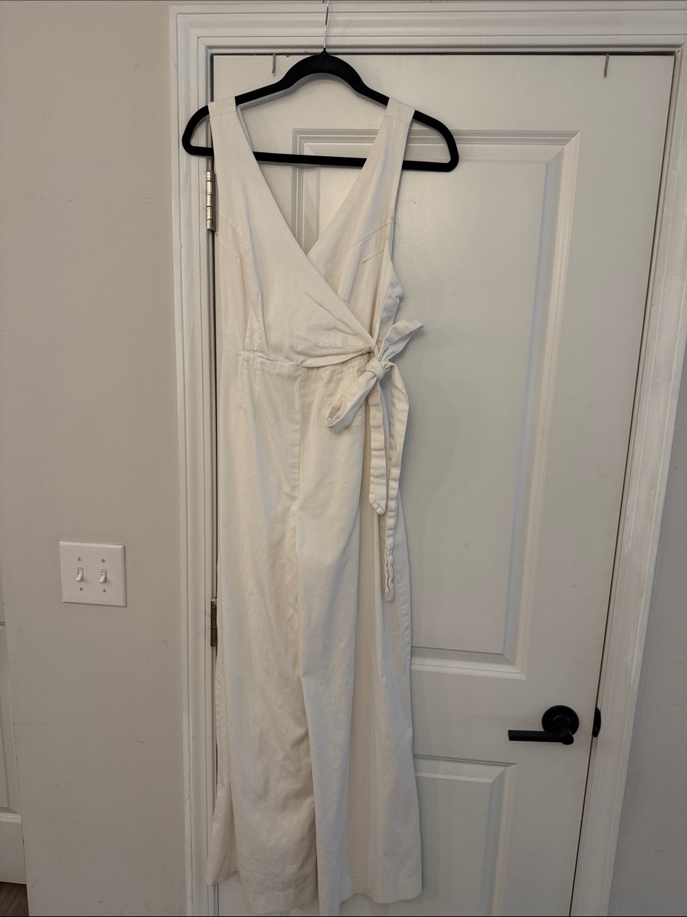 Anthropologie Cream Wrap Jumpsuit with Side Tie